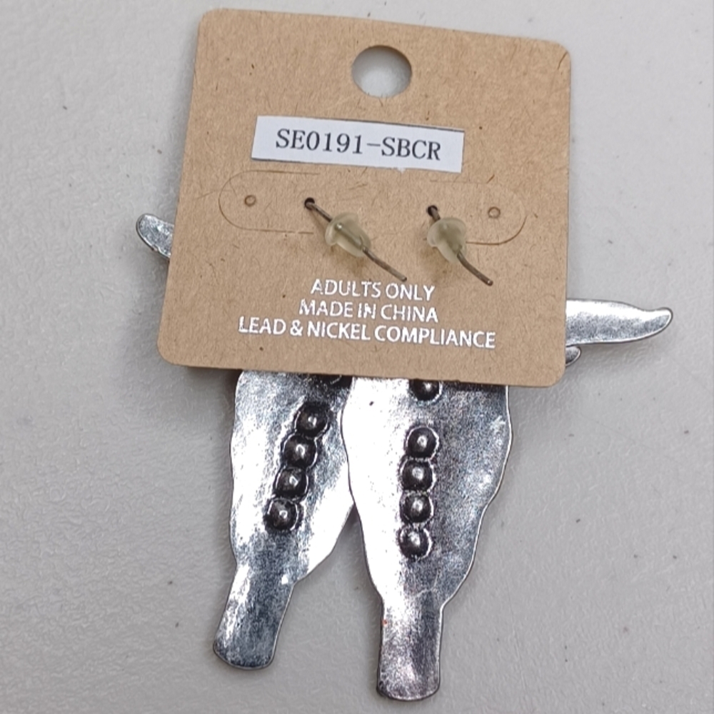 Boho Aztec Steer Cow Skull Longhorn Earrings - Picture 5 of 6